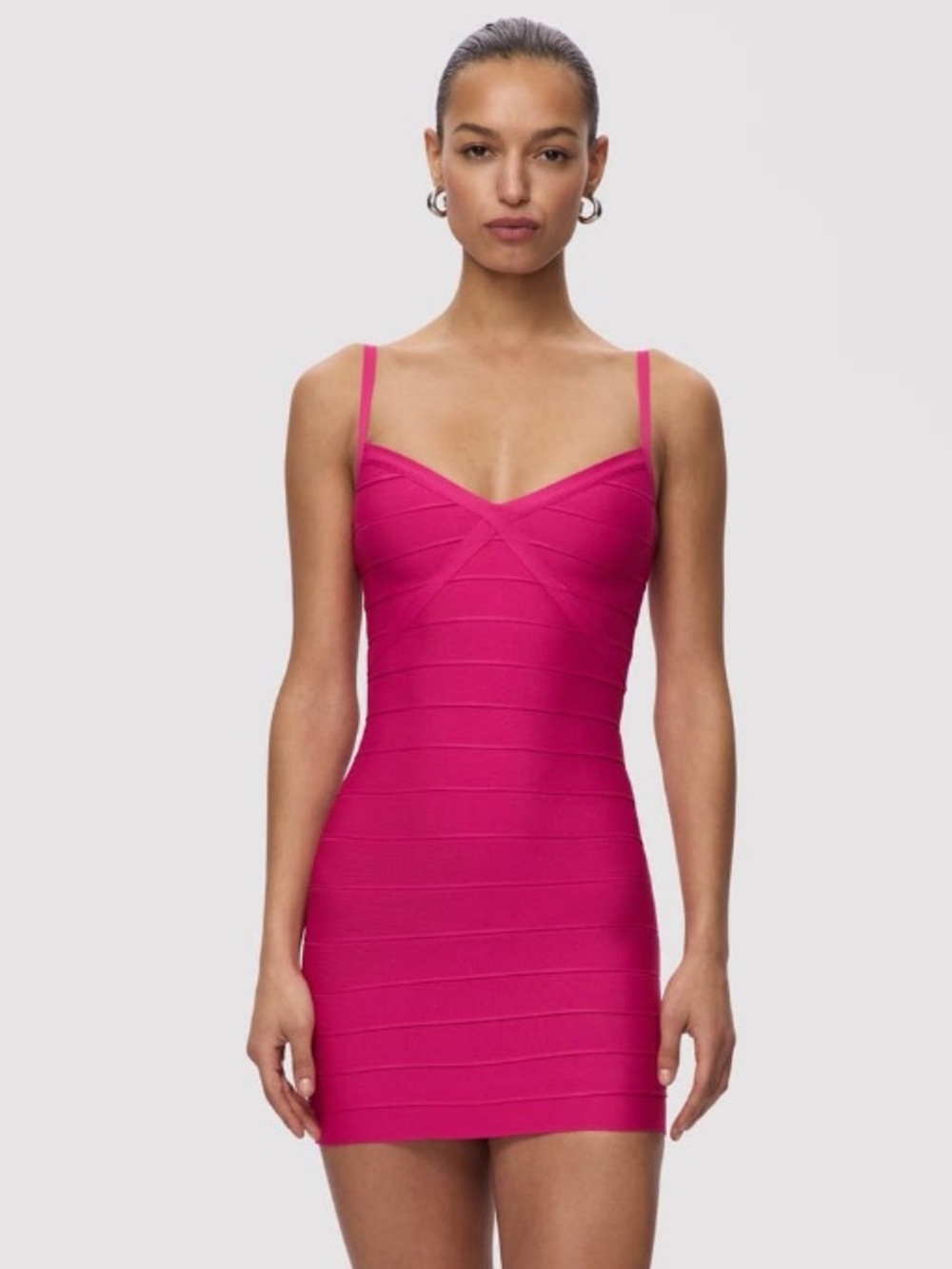 Herve Leger The After Party Bandage Tank Strap Mini Fitted Bodycon Dress Punch